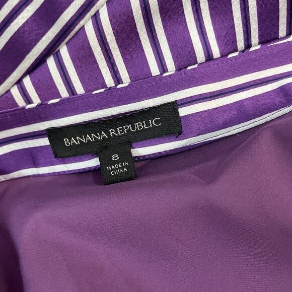Banana Republic Skirt size 12 Purple White Striped Satin Asymmetrical Career - Picture 8 of 8